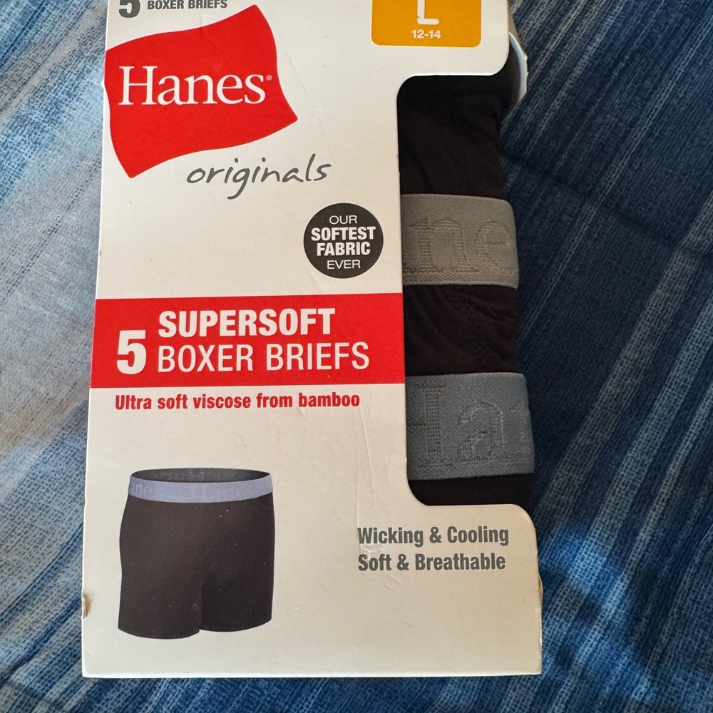 Hanes Supersoft Black Boxer Briefs with Gray Waistbands - 5 Pack